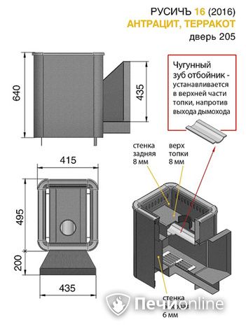 Дровяные печи-каменки Везувий Русичъ Антрацит 16 (205) 2016 в Краснотурьинске