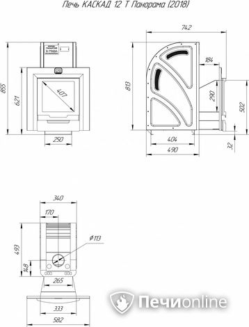 Дровяная банная печь Теплодар Каскад-12 Т Панорама (2018) в Краснотурьинске
