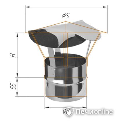 Дымоход Феррум Зонт нержавеющий 0.5 d-115 по воде в Краснотурьинске